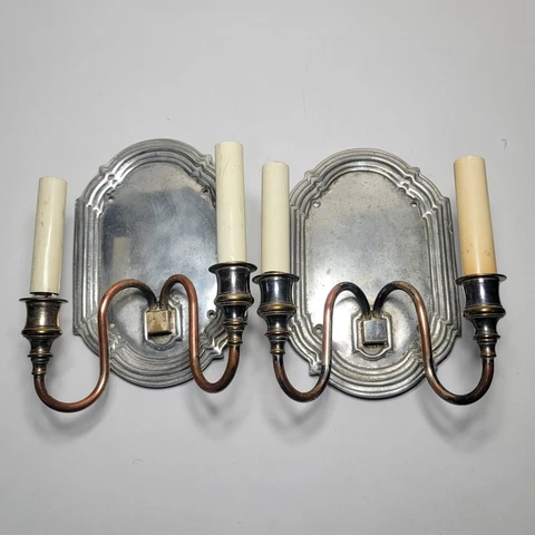 Pair of Antique "Candle" Electric Light Wall Sconces Cover
