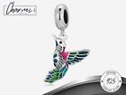 925 Sterling Silver Hummingbird Dangle Charm, Tropical Bird Bracelet Charm