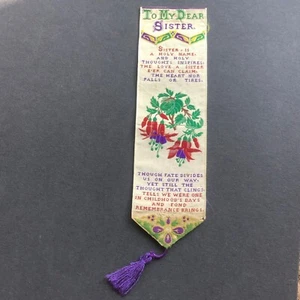 antique silk bookmark by thos Stevens Dear sister, fuscias, c 1850/70, no 9 - Picture 1 of 2