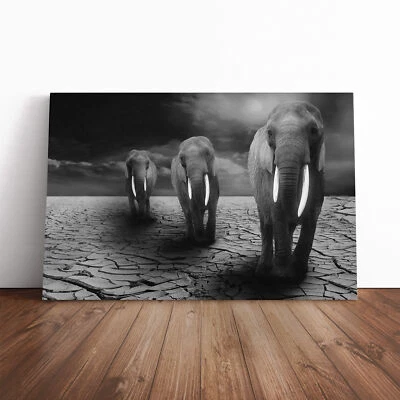 Elephant 3 Canvas Wall Art Print Framed Picture Home Decor Living Room Bedroom - Image 1 of 4