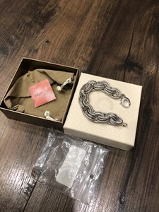 BRONZO ITALIA Black Silver Chunky Triple Oval Rolo  Bracelet. New With Box - Picture 1 of 3