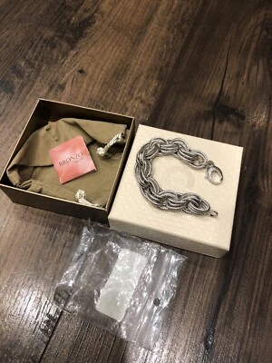 Brazalete Rolo BRONZO ITALIA Negro Plata Grueso Triple Ovalado. Nuevo con caja Foto 1 de 3