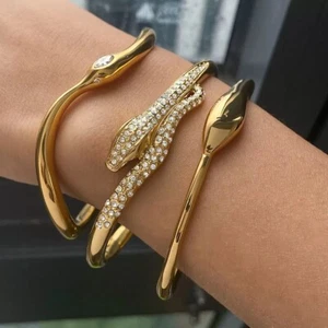 Damen 18k vergoldet Schlange CZ Armband Öffnung Armreif Anlaufgeschützt Manschette - Bild 1 von 11