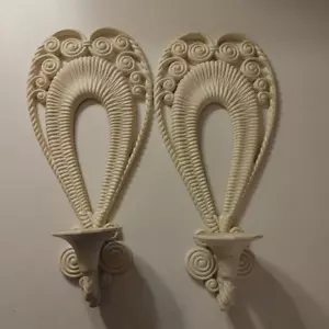 Set 2 Burwood Products Faux Wicker Wall Candle Sconces 1975 Vintage 17x8 Cream - Picture 1 of 3