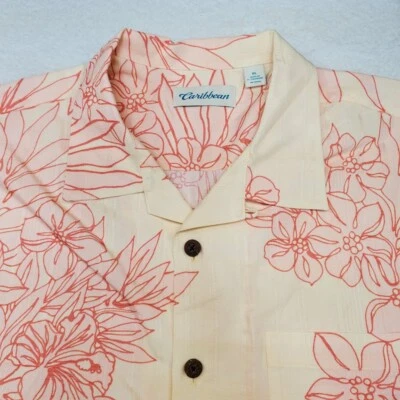 Caribbean Mens Hawaiian Button Pink Floral Print Shirt XL Hawaiian Camp - Image 1 of 4