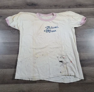Vintage 1960s Ringer Shirt Small Biloxi Mississippi Painters Cotton Distressed - Picture 1 of 15