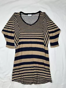 Blusa T Los Angeles para mujer mediana 100 % cáñamo azul marino a rayas manga 3/4 suave elástica - Imagen 1 de 8