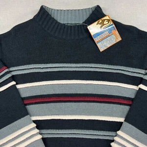 VTG NWT Raw Blue Sweater Men's M Black 3D Stripe Knit Long Sleeve Crew Neck Y2K - Picture 1 of 14
