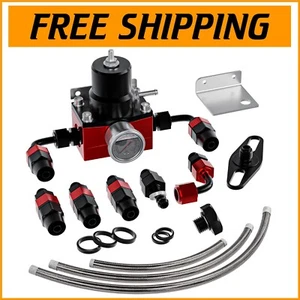 Universal AN6 Fuel Pressure Regulator Kit with Adjustable 0-100 PSI Gauge in Red - Picture 1 of 9