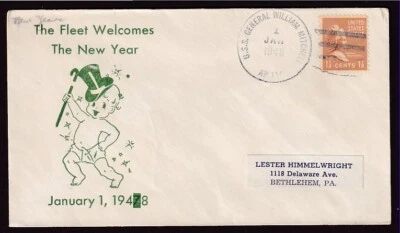 US#805 USS GEN. WILLIAM MITCHELL - FLEET WELCOMES NEW YEAR CVR TO BETHLEHEM 1948 - Image 1 of 2