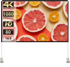 Projector Screen with Stand 80 Inch Portable Projection Screen 16:9 4K HD Projec - Picture 1 of 12