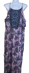 ReneeC dunkelblau rot langes Maxi Träger Gr. XL ärmelloses Kleid gefüttert 90er Y2K Retro USA - Bild 1 von 10