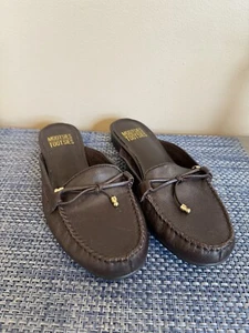 Mocasines planos de mula MOOTSIES TOOTSIES de cuero marrón con borla. 7 1/2 7,5 nuevo sin etiquetas - Imagen 1 de 6