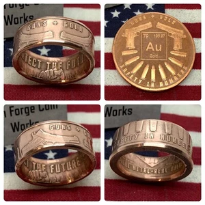 Guns And Gold 1oz Copper Coin Ring 1911 NRA Pistol Strength In Numbers Groomsmen - Picture 1 of 8