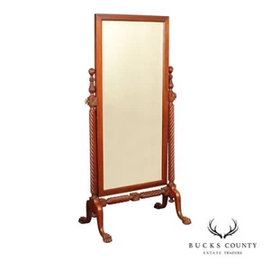 Antique Renaissance Revival Carved Mahogany Cheval Mirror - Picture 1 of 24