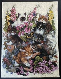 Sunsout THE HAPPY GARDENERS 500 pc Jigsaw Puzzle CATS Kittens FLOWERS Complete