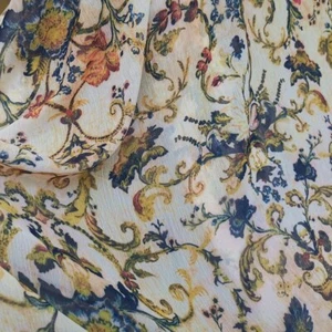 1 Yard Vintage Dress Fabric Crinkled Chiffon Material Crepe - Picture 1 of 6