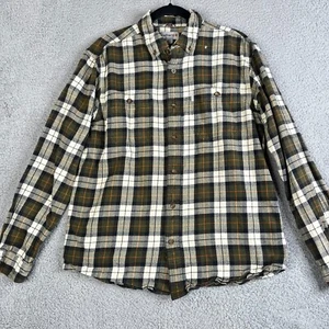 Carhartt Flannel Shirt Mens L Plaid Relaxed Button Workwear Green SPOTS PAINT - Picture 1 of 21