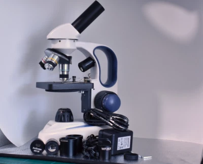 NEW OOB AmScope 40X-1000X 3 Objective Compound Microscope w/ Camera M158 - Image 1 of 4