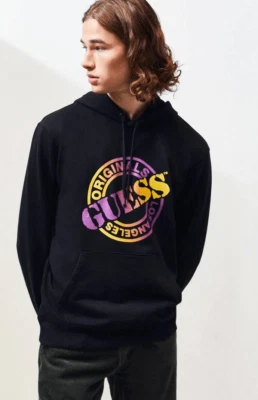 Unisex Mens Guess Los Angeles Rare HTF Purple Orange Ombre Hoodie Sweatshirt - L - Image 1 of 2
