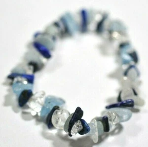 PULSERA DE CRISTAL CURATIVO CON CUENTAS DE AGUAMARINA, LAPISLÁZULI Y CHIP DE CUARZO TRANSPARENTE  - Imagen 1 de 3