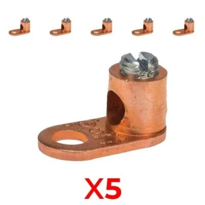 (5 PACK) ML8-CY Copper Mechanical Post Connector Lug #14 SOL-8STR,3/16 Stud - Image 1 of 4