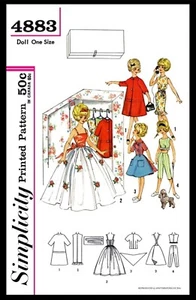 Simplicity 4883 TAMMY 12" Vintage Fashion DOLL Fabric Sewing Pattern Barbie 60's - Picture 1 of 2