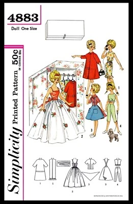 Simplicity 4883 TAMMY 12" Vintage Fashion DOLL Fabric Sewing Pattern Barbie 60's - Image 1 of 4