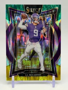 2024 Panini Select - Concourse J.J. McCarthy #24 Green & Yellow Shock Prizm (RC) - Picture 1 of 2