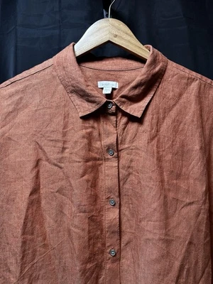 J Jill чисто Jill рубашка платье женщин XL льняной на пуговицах ржавчины оранжевый Lagenlook - Изображение 1 из 4