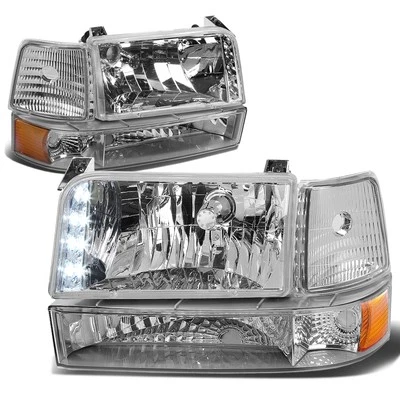 [LED DRL] Ajuste 1992-1996 Ford F150/F250/F350 cromo ámbar parachoques faros/lámpara Foto 1 de 4