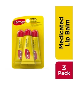 Carmex Classic Medicated Lip Balm Moisturizer 3 Tubes Total FREE SHIPPING - Picture 1 of 7