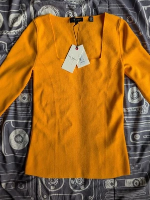 Ted Baker Women Vallryy Square-Neck 3/4-Sleeve Pullover Sweater Knit Top Size 2 - Image 1 of 2