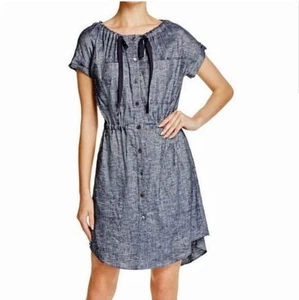 Theory Tierra Wash Linen Blend Button Front Dress Size 2 Chambray Career Casual - Picture 1 of 18