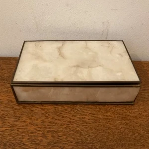 Vintage Mother of Pearl jewelry box with brass and lined in red felt 16cmx10cmx4 - Picture 1 of 7