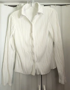 Nuevo en Bolso Para Mujer Blanco Ondulado Acanalado Manga Larga Poli Elastano Top Talla Pequeña Sin Marca - Imagen 1 de 5