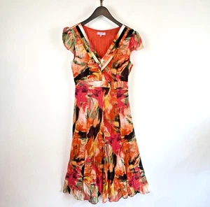 Per Una M & S Dress UK 12 Orange Yellow Fit Flare Midi V-Neck Summer Occassion - Picture 1 of 10