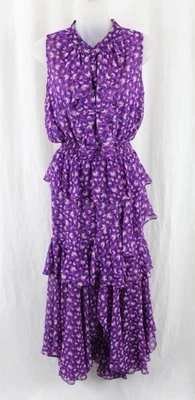 Vestido Misa para mujer púrpura rosa blanco estampado con volantes sin mangas pequeño Foto 1 de 4