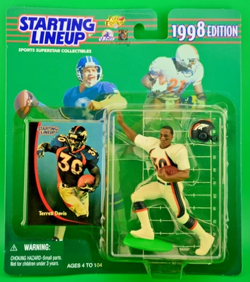 Camiseta blanca Terrell Davis Denver Broncos 1998 NFL alineación inicial figura nueva en caja Foto 1 de 2