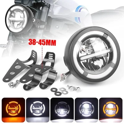 5-3/4" 5.75inch Motorcycle LED Headlight Round High Low Beam DRL + Bracket Bike - Image 1 of 4