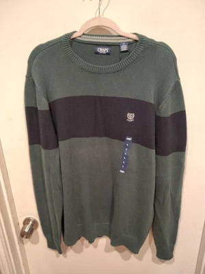 Chaps NWT Men's Green & Blue Crew Neck Cotton Pullover Sweater  L Preppy Casual - Image 1 of 4