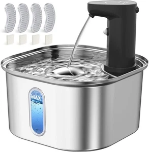 Fuente de agua inalámbrica para gatos de acero inoxidable con bomba de apagado automático + 4 filtros, - Imagen 1 de 8