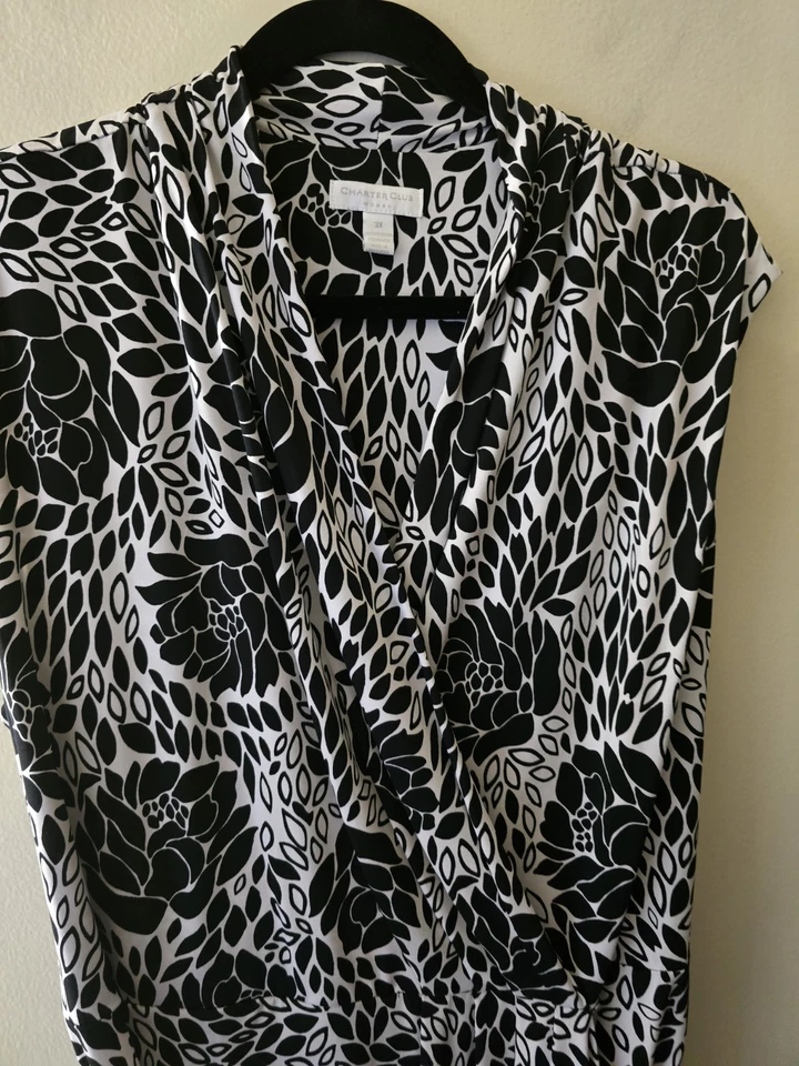 Vestido floral Charter Club para mujer negro/blanco con cuello en V y cinturón clásico retro nuevo con etiquetas 3XL Foto 1 de 4