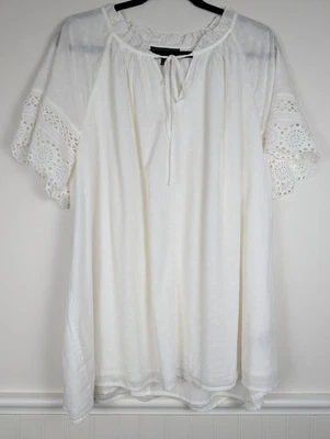 Camisa Top Lane Bryant Mujer Blanca Manga Corta Ojales Talla 20 Campesina Casa de Campo Foto 1 de 4