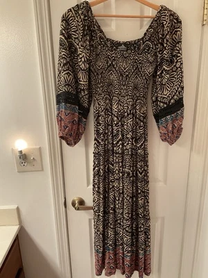 ANGIE Vintage Tiered Smocked Maxi Dress Renaissance Mutton Sleeves Boho Hippie - Image 1 of 4
