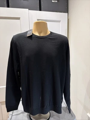 HUGO BOSS LENO-P Fine VIRGIN WOOL CREW NECK SWEATER IN BLACK SZ LG Bnwt RRP £169 - Image 1 of 4