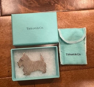 Broche prendedor Tiffany & Co RARO plata oro 14K perro bambi zafiro azul! - Imagen 1 de 16