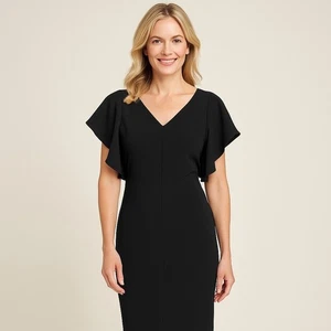 Joseph Ribkoff Black Flutter Sleeve Sheath Dress Size 10 Wedding Party Cocktail - Picture 1 of 7