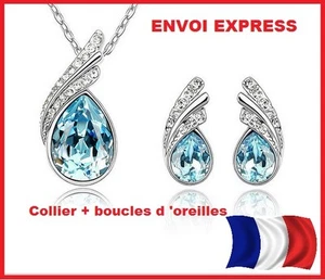 Pendentif Larme Cristal style mode Avec Chaine et strass tendance + boucles - Imagen 1 de 1
