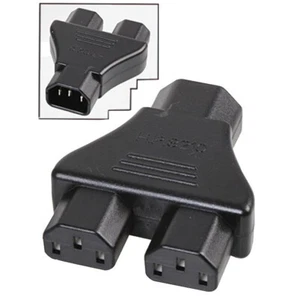 IEC Power Y Splitter C14 to 2 x C13 Kettle Lead Adaptor PC Monitor PSU 10A, 240V - Picture 1 of 3